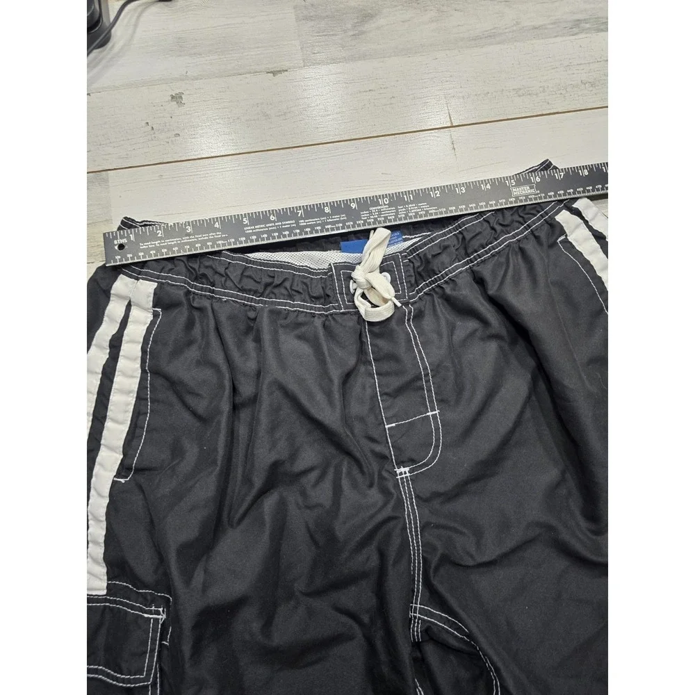 Kanu Surf Mens Black White Striped Cargo Board Shorts Swim Trunks XL Mesh Liner‎
